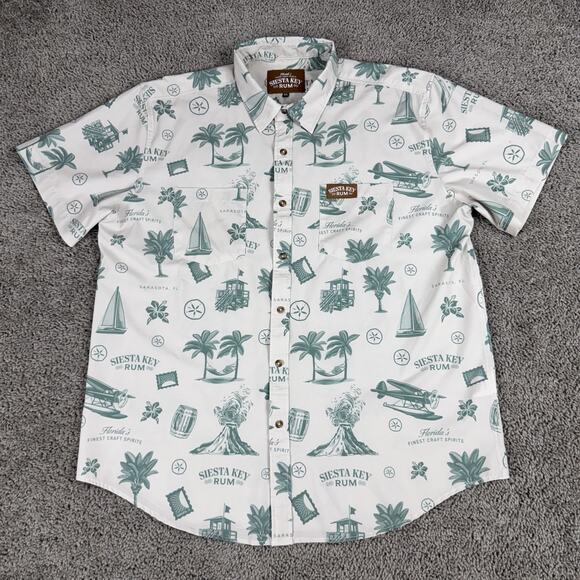 Siesta Key Rum Shirt Mens XL White Green Hawaiian Button Front Tropical Florida - Picture 2 of 9